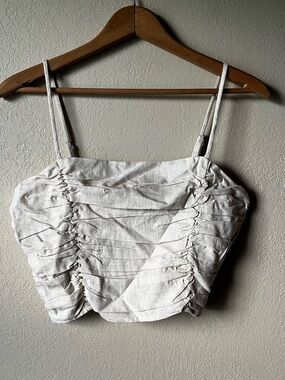 Sugar lips Cream Ruched Linen-Blend Crop Top